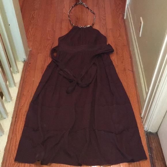🍂🍁 Fall Robbie Bee Brown Halter Tiered Maxi Dress Sz 12 - Picture 6 of 8